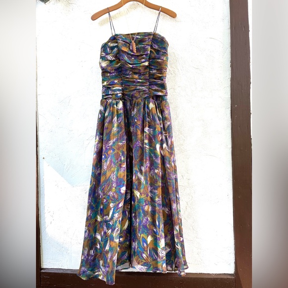 Vintage 80’s Peacock Feathers Party Dress 🦚/ 80’s Prom Dress/ Boho Party Dress - Picture 4 of 17